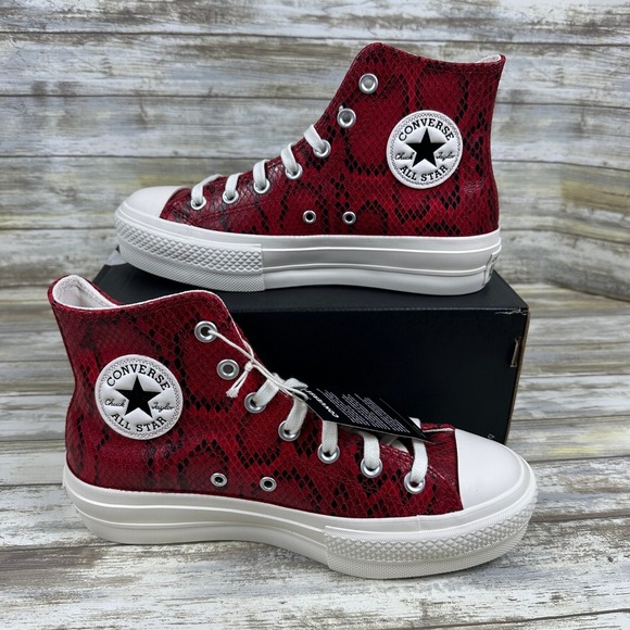 Converse Platform Chuck Taylor All Star Snakeskin High Top Sneakers Red Womens 7 - Picture 1 of 11